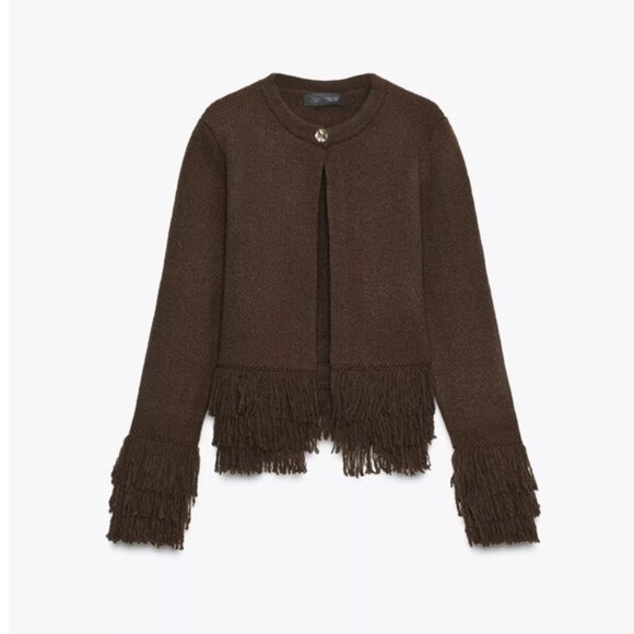 Zara FRINGED BUTTON KNIT CARDIGAN - Picture 4 of 9